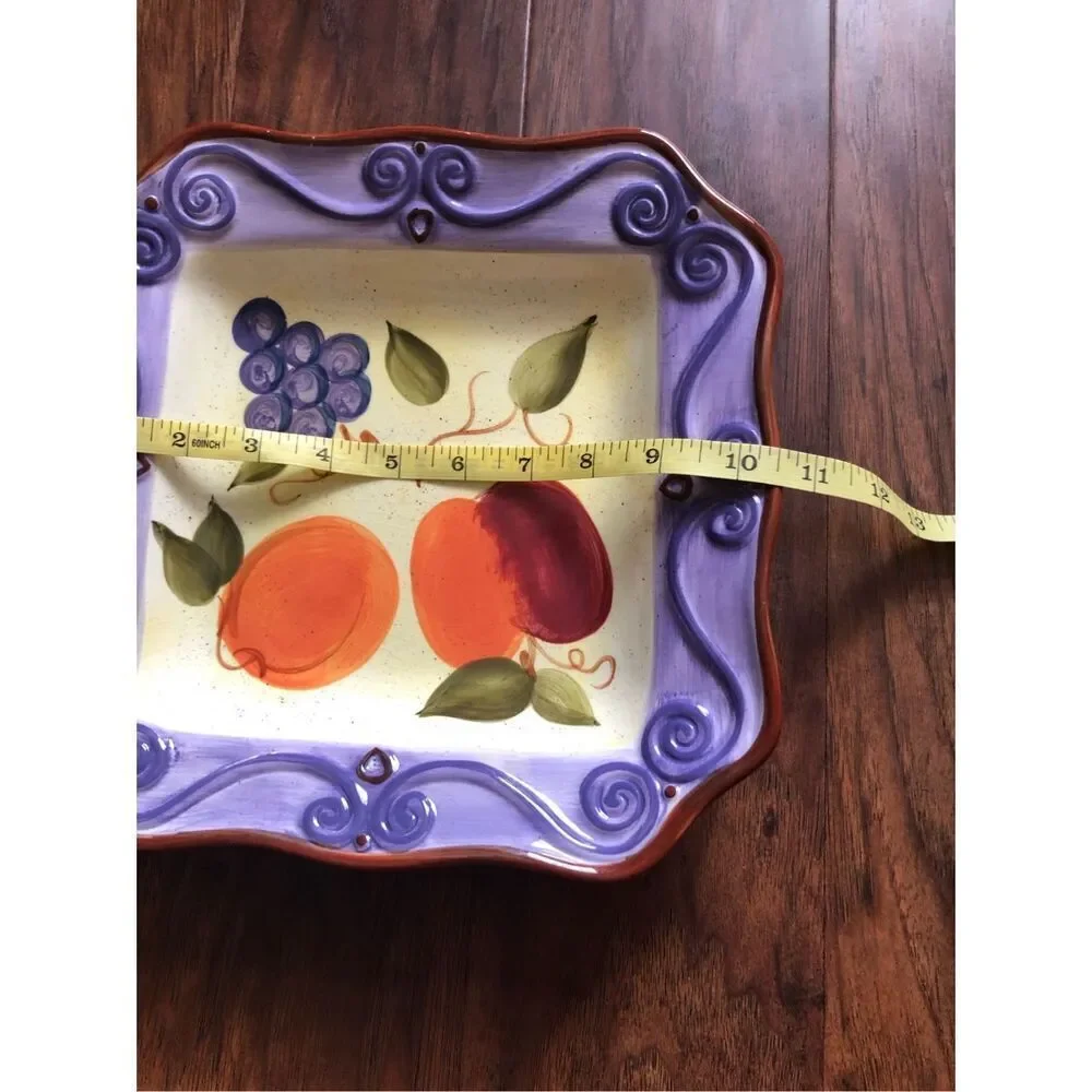 Tabletops Unlimited Medici Hand Painted Fruit Square Plate 11”